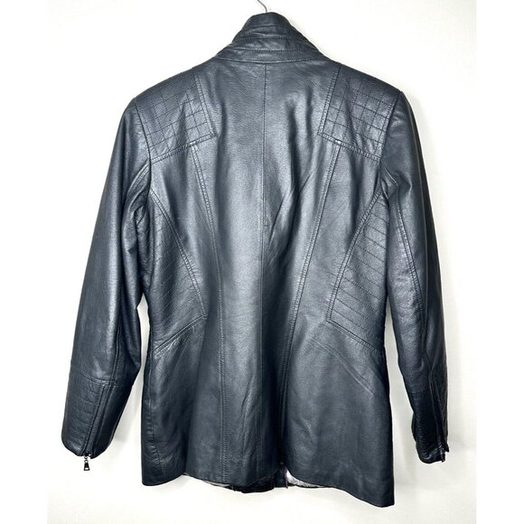 Vtg Danier Leather Coat Womens Y2K 90s Lined Zip Front Black Size Medium 14-16 - Picture 2 of 16